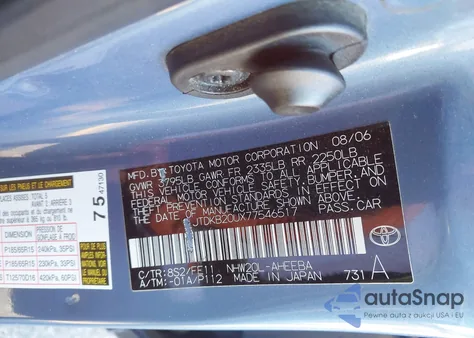 2007 Toyota Prius z USA, uszkodzony, nr VIN JTDKB20UX77546517